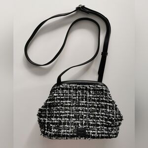 CO-LAB The Hype Black, Grey, And White Tweed Frame Closure Crossbody Bag